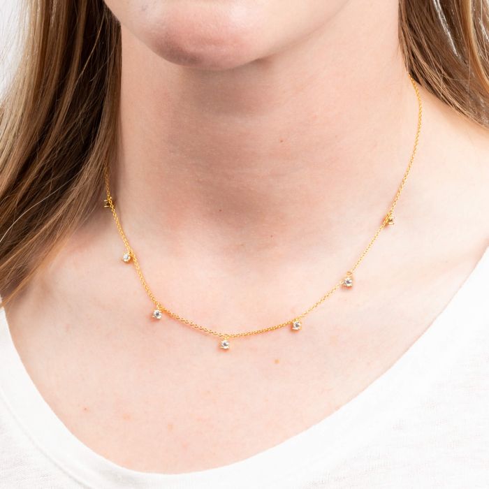 Diamonfire Zirconia Station Necklace – Sterling Silver Four Claw Set
