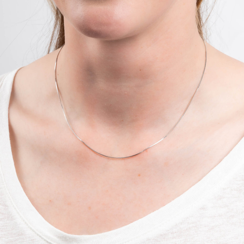 Diamonfire Sterling Silver Box Chain Necklace - 45cm Length | Gecko