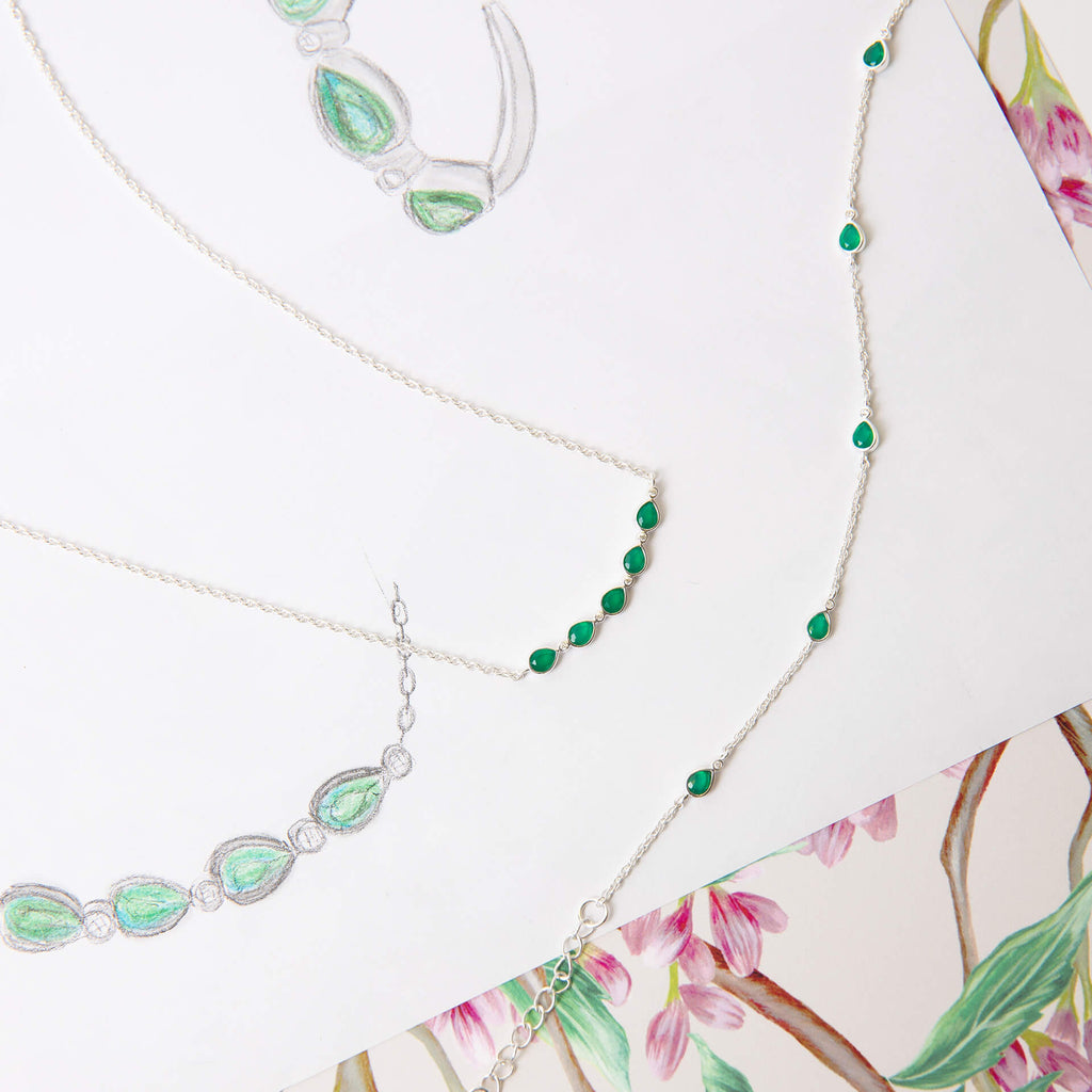 Gecko Jewellery Thornage Flowers Sterling Silver Teardrop Necklace