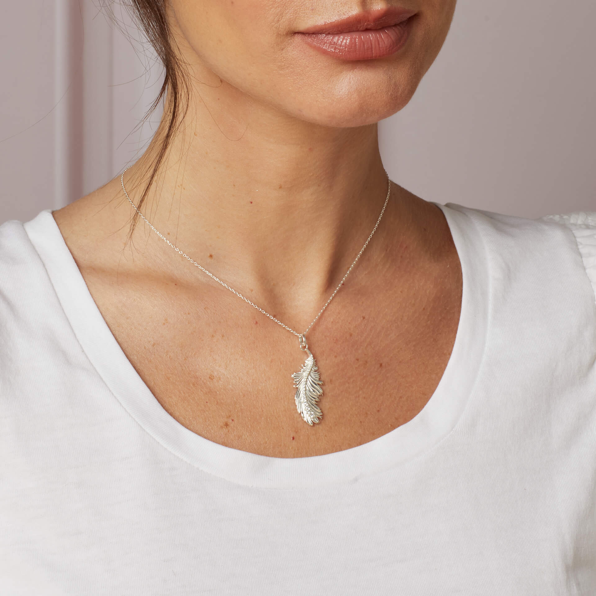 Gecko Jewellery Plume Feather Necklace – Recycled Silver & Cubic Zirconia