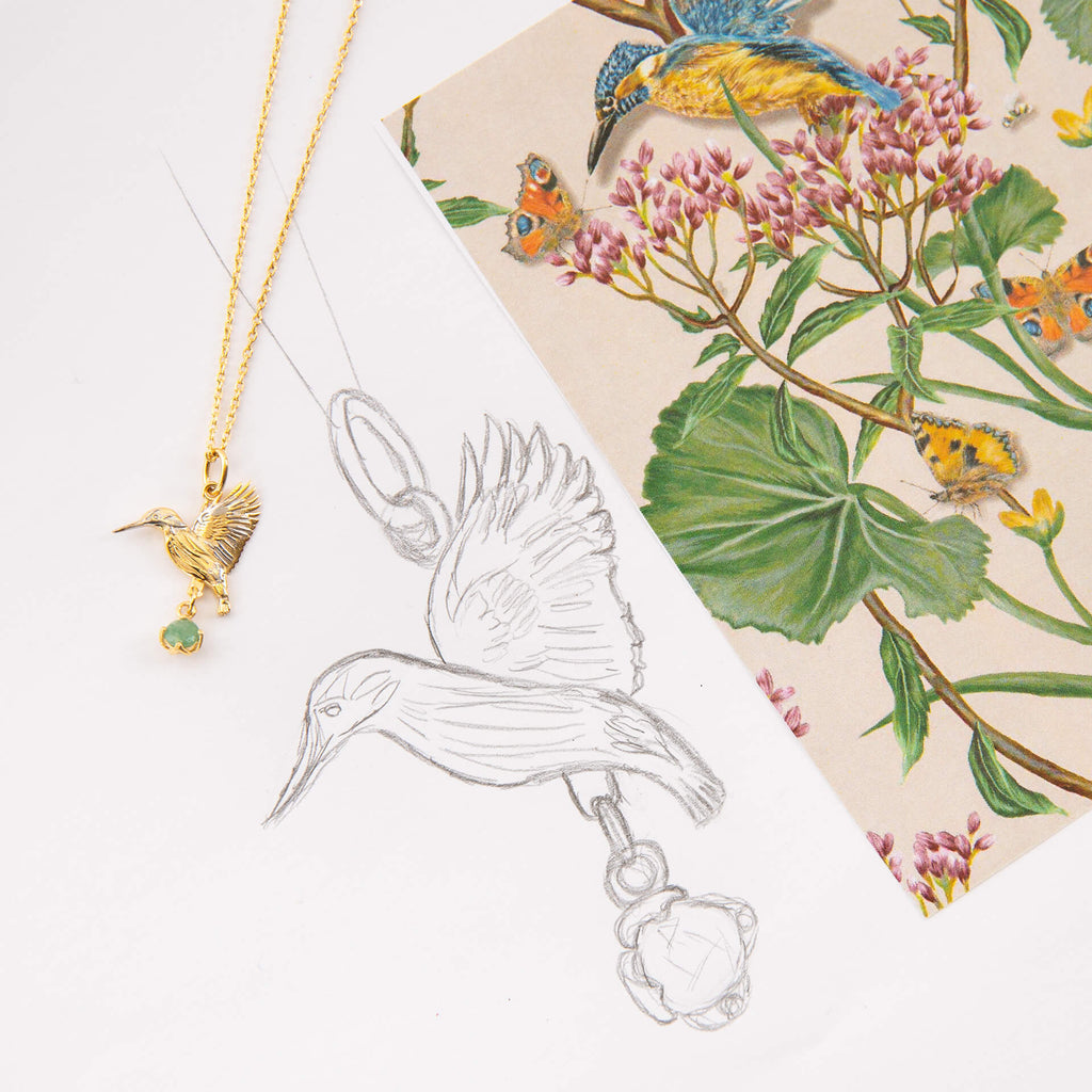Laura Ashley Llanelli Kingfisher Necklace – Gold Plated Silver