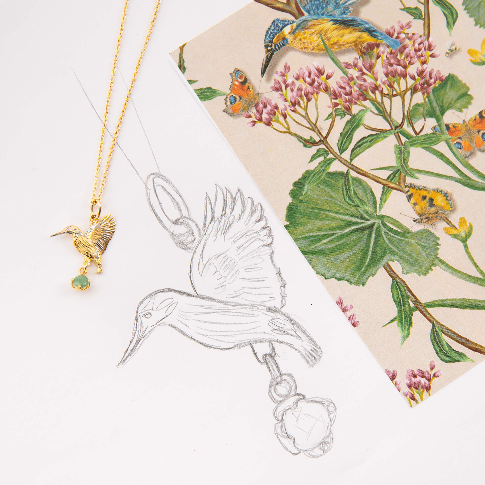 Laura Ashley Llanelli Kingfisher Necklace – Gold Plated Silver