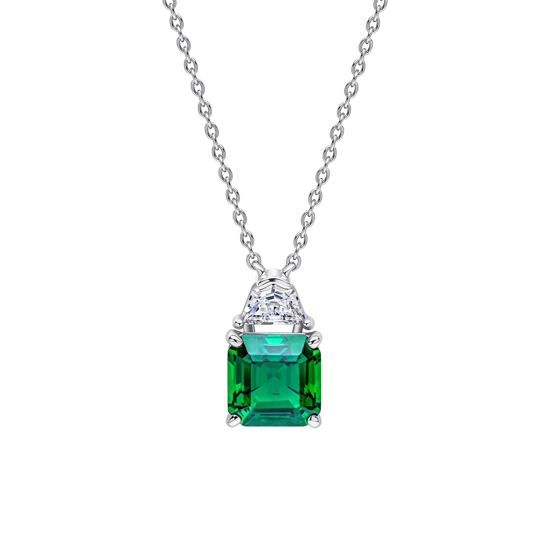 Gecko Jewellery Square Cut Sterling Silver Necklace with Blue Zirconia