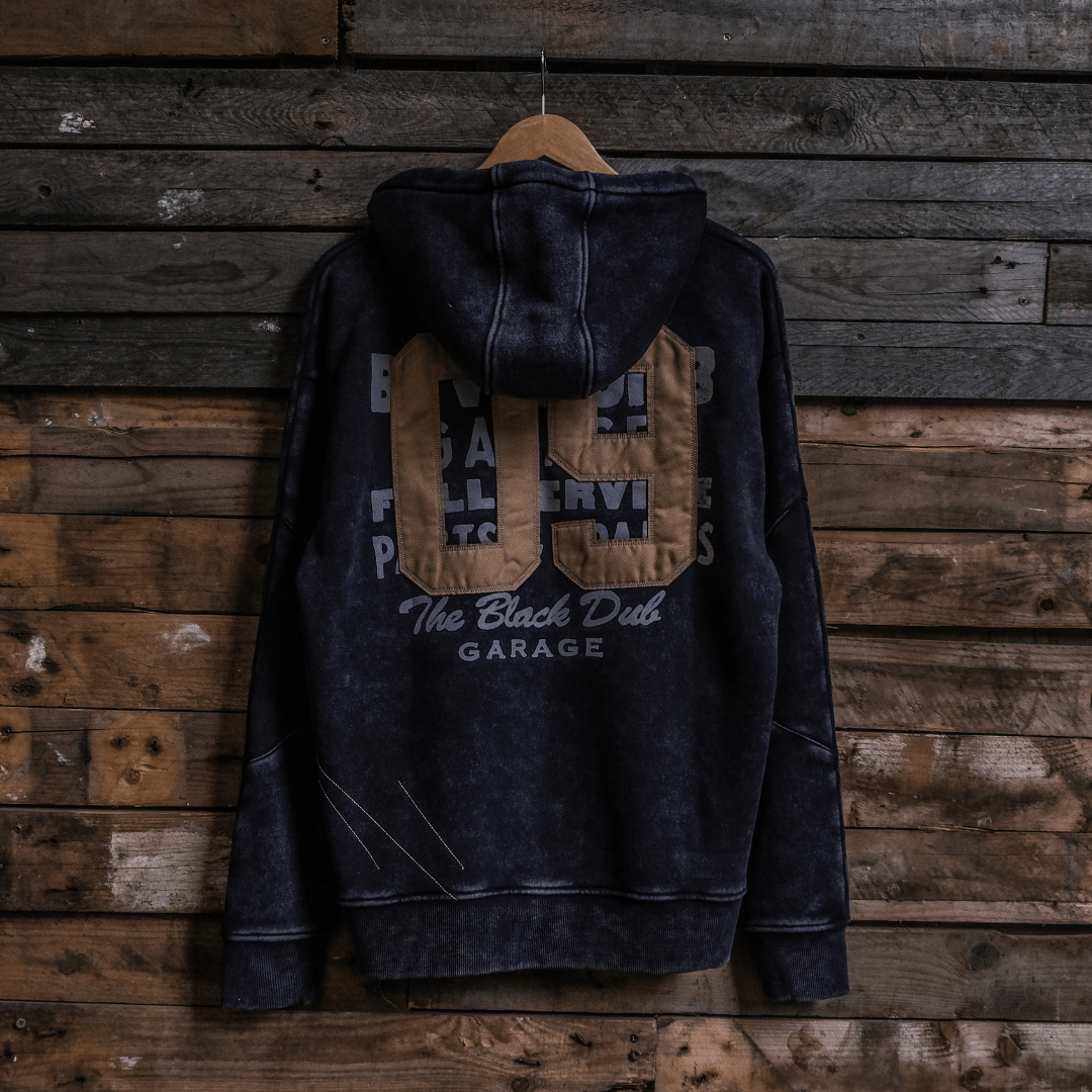 Uggly and Co Navy Acid Wash '09' Hoodie – Heavyweight Vintage Raglan