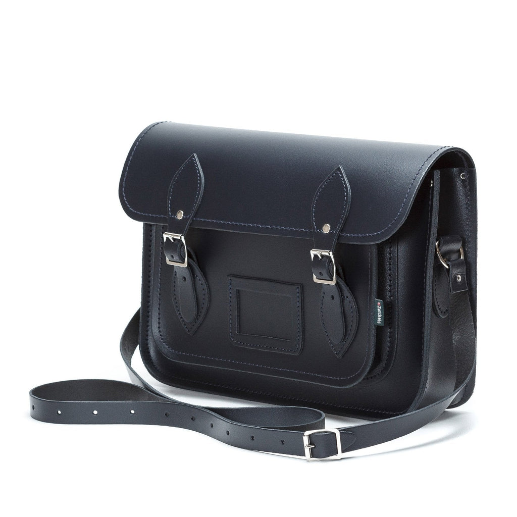 Handmade Leather Satchel - Navy Blue
