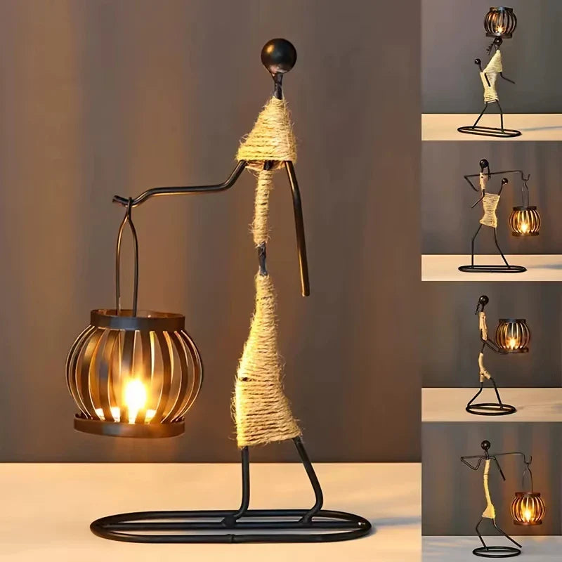 Nordic Handmade Metal Candle Holder – Abstract Character Design
