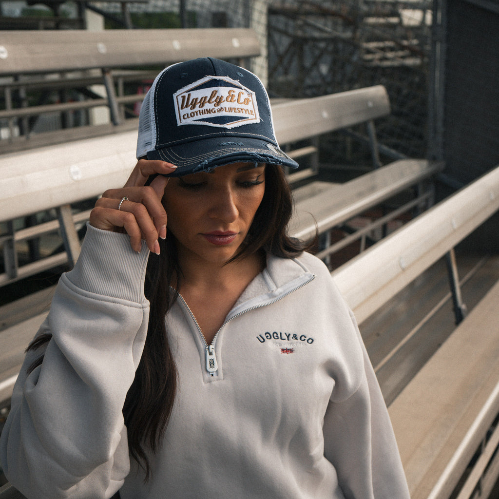 Uggly & Co Night Blue & Gold Distressed Diamond Trucker Hat