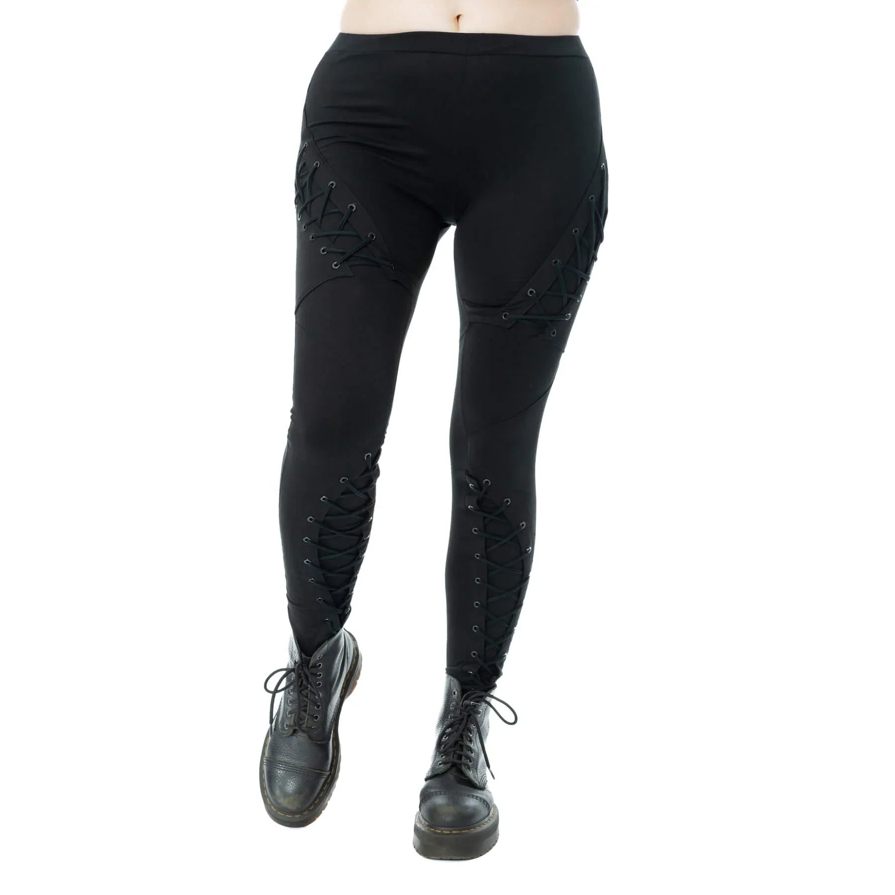 Poizen Industries Nightshade Leggings – Black Cotton Corset Lacing