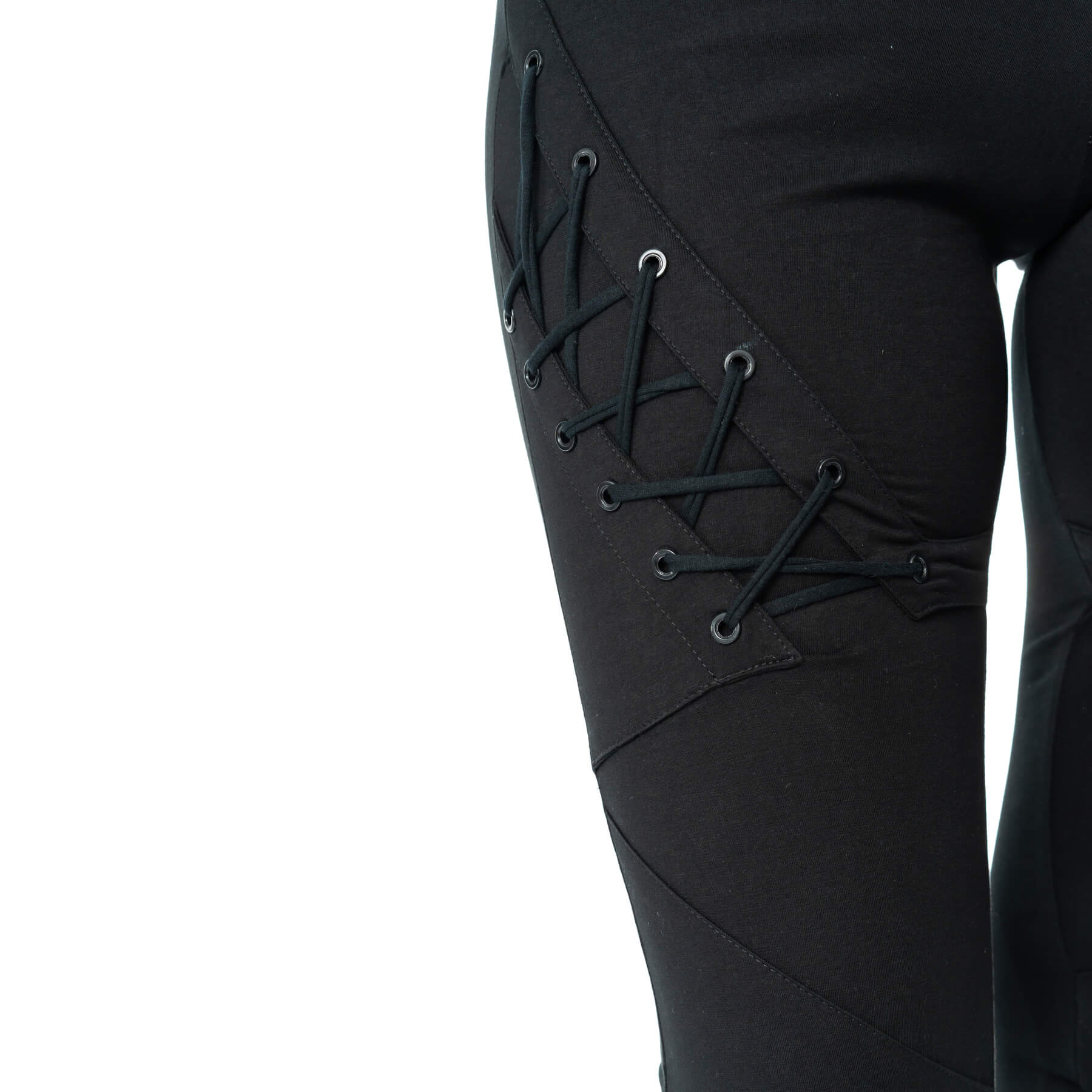 Poizen Industries Nightshade Leggings – Black Cotton Corset Lacing