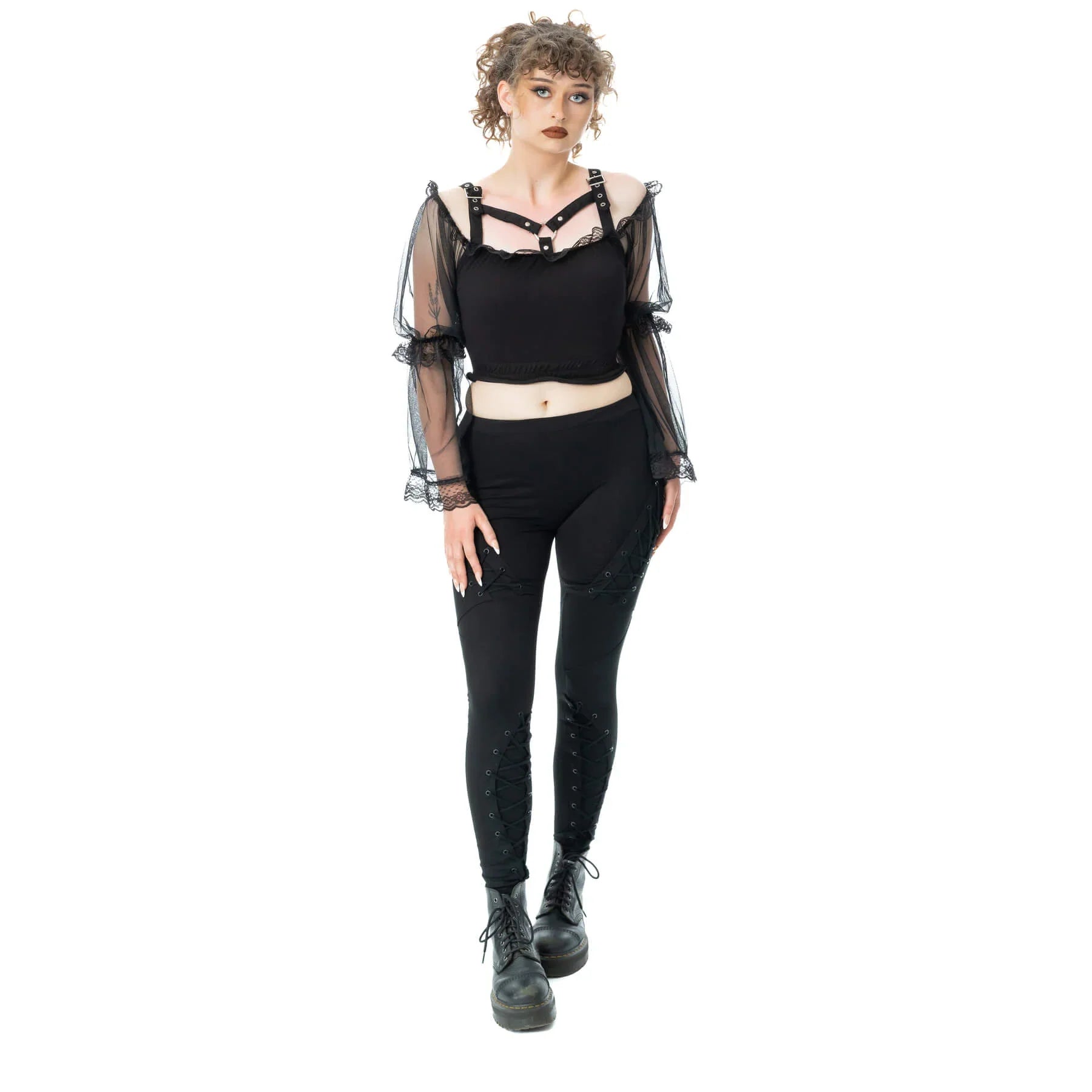 Poizen Industries Nightshade Leggings – Black Cotton Corset Lacing