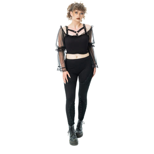 Poizen Industries Nightshade Leggings – Black Cotton Corset Lacing