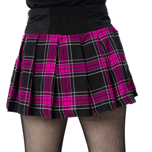 Heartless Nixie Skirt – Black & Dark Pink Check Pleated Punk Skirt