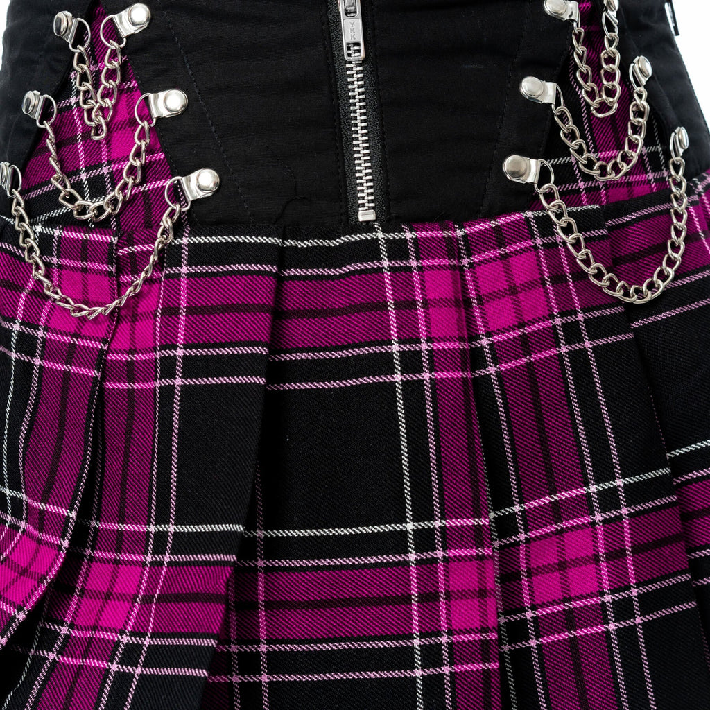 Heartless Nixie Skirt – Black & Dark Pink Check Pleated Punk Skirt