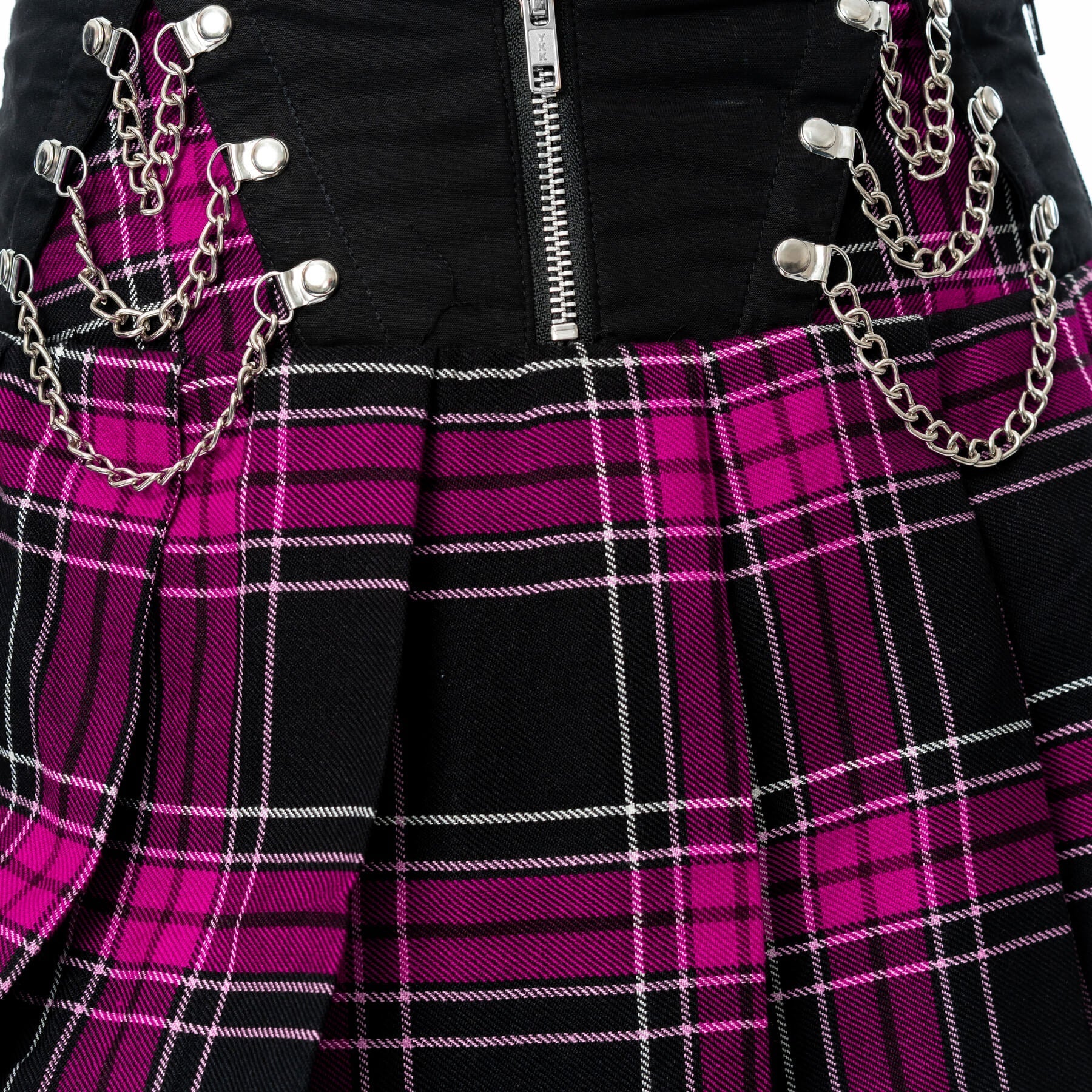 Heartless Nixie Skirt – Black & Dark Pink Check Pleated Punk Skirt