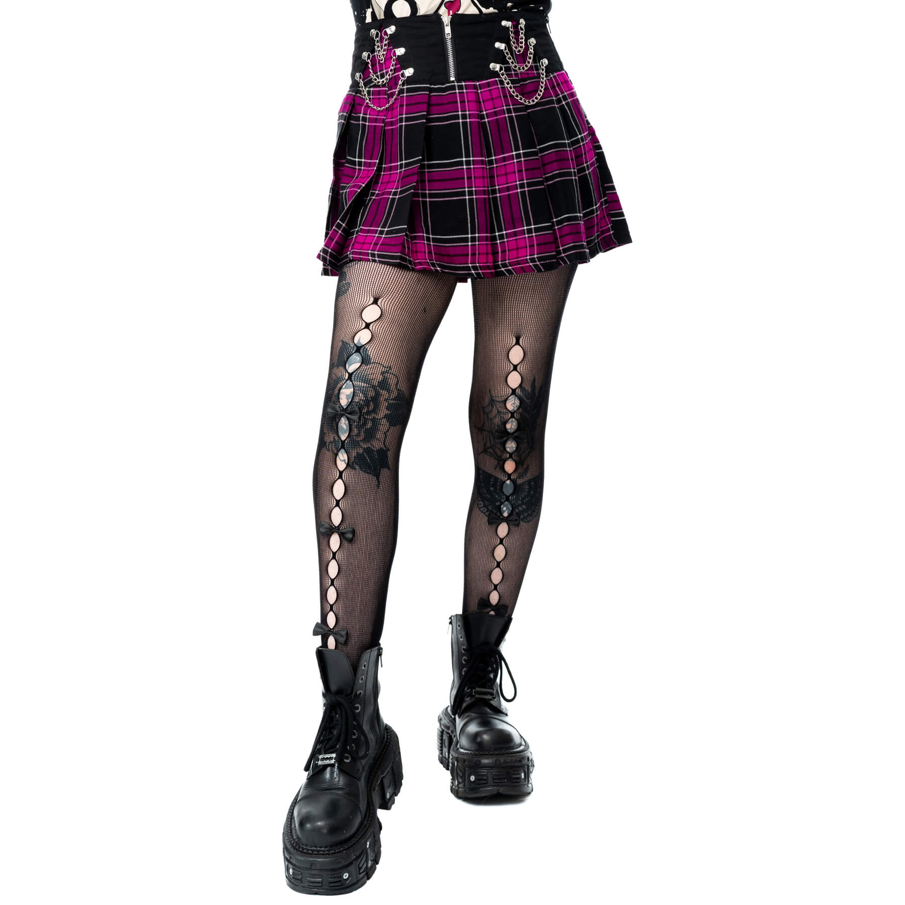 Heartless Nixie Skirt – Black & Dark Pink Check Pleated Punk Skirt