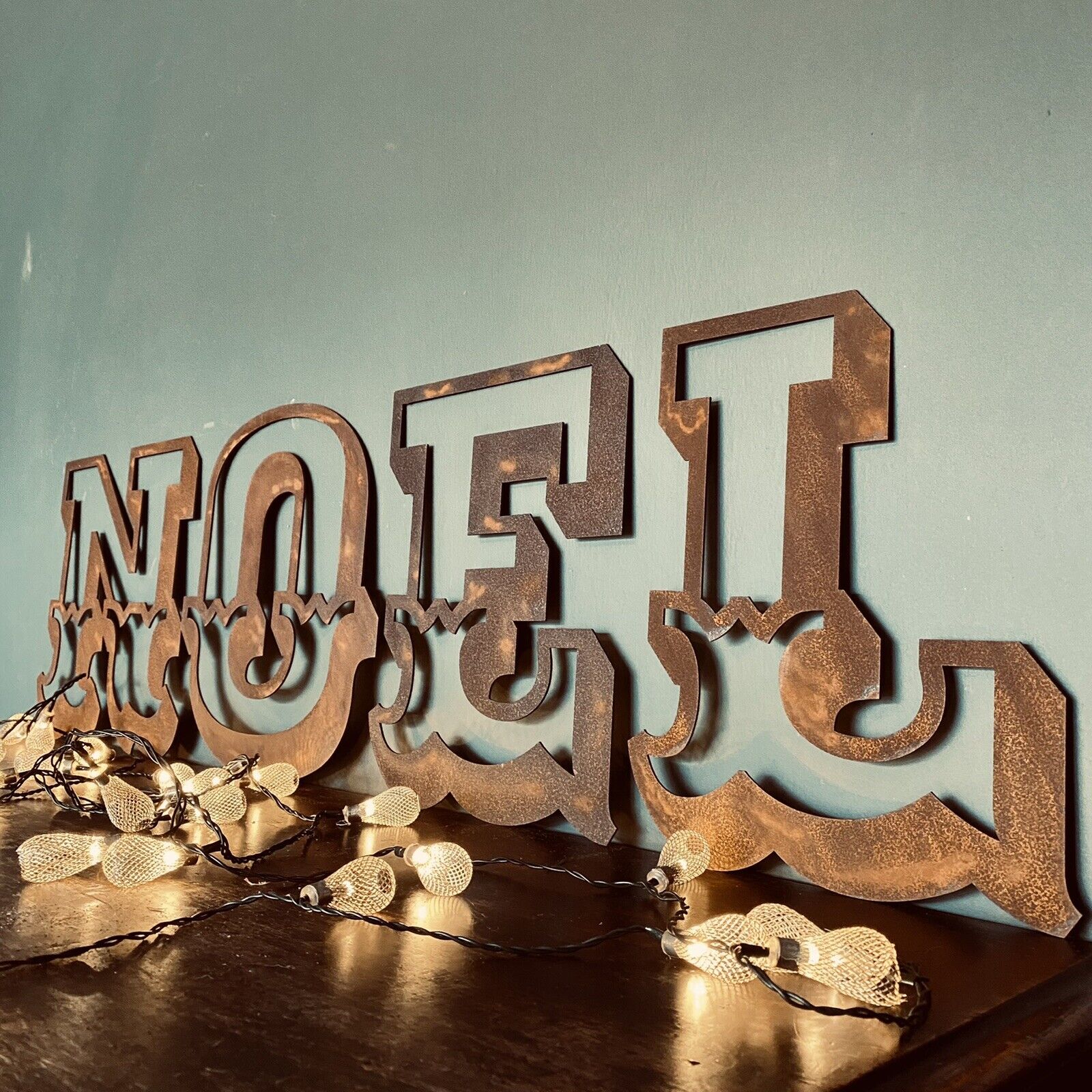 Rustic Warehouse Norfolk | 12-Inch Rusted Steel NOEL Metal Christmas Sign