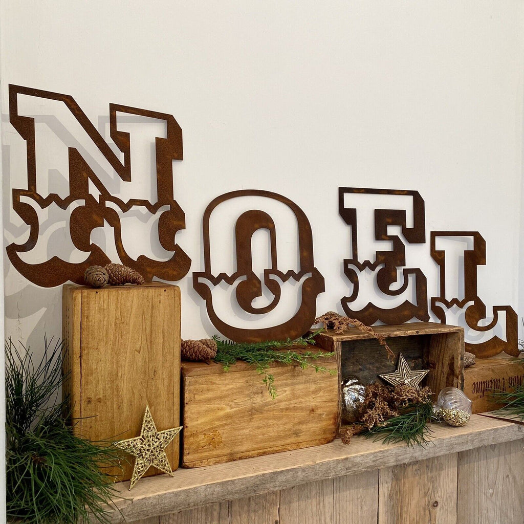 Rustic Warehouse Norfolk | 12-Inch Rusted Steel NOEL Metal Christmas Sign
