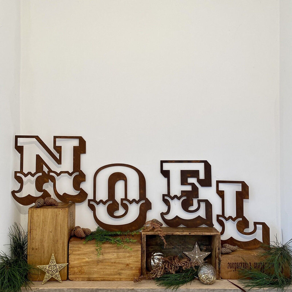 Rustic Warehouse Norfolk | 12-Inch Rusted Steel NOEL Metal Christmas Sign