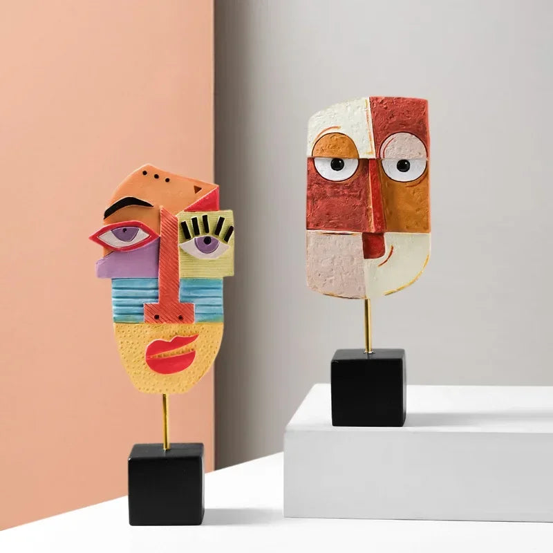 Nordic Style Abstract Face Art Sculptures – Modern Resin Figurines for Home Decor