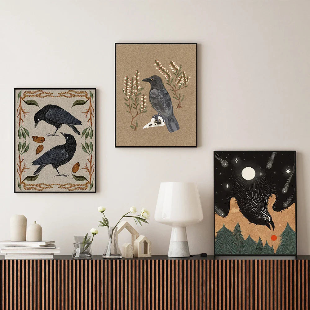 Northern Flicker Bird Art Prints – Gothic Raven Folk Art Crow Nature Posters