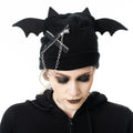 Cupcake Cult Nycteris Hat – Gothic Bat Wing Beanie with Chain Detail