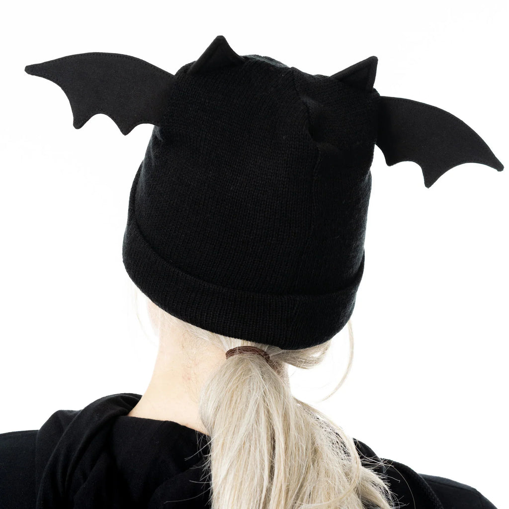 Cupcake Cult Nycteris Hat – Gothic Bat Wing Beanie with Chain Detail
