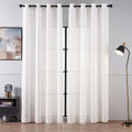 Striped Tulle White Curtains – Light Filtering Sheer Drapes for Bedroom & Living Room