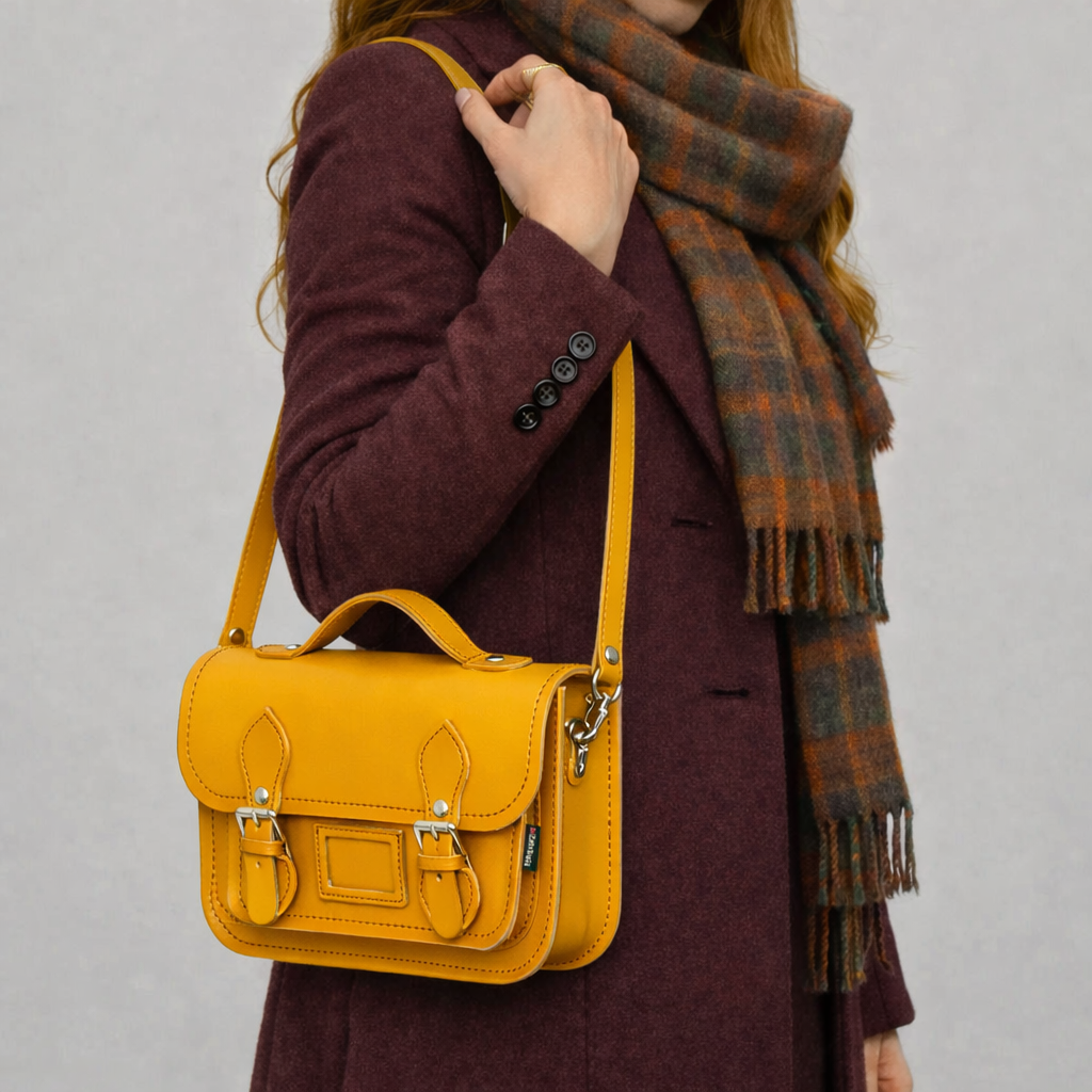 Leather Midi Satchel - Yellow Ochre