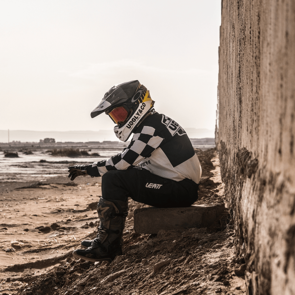 Uggly & Co Chequered Vintage Motocross Jersey - Blue & White MX Shirt
