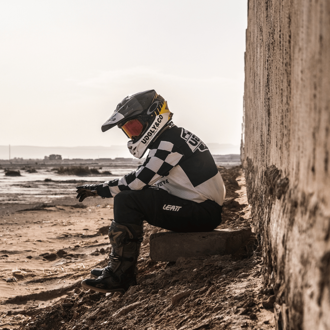 Uggly & Co Chequered Vintage Motocross Jersey - Blue & White MX Shirt