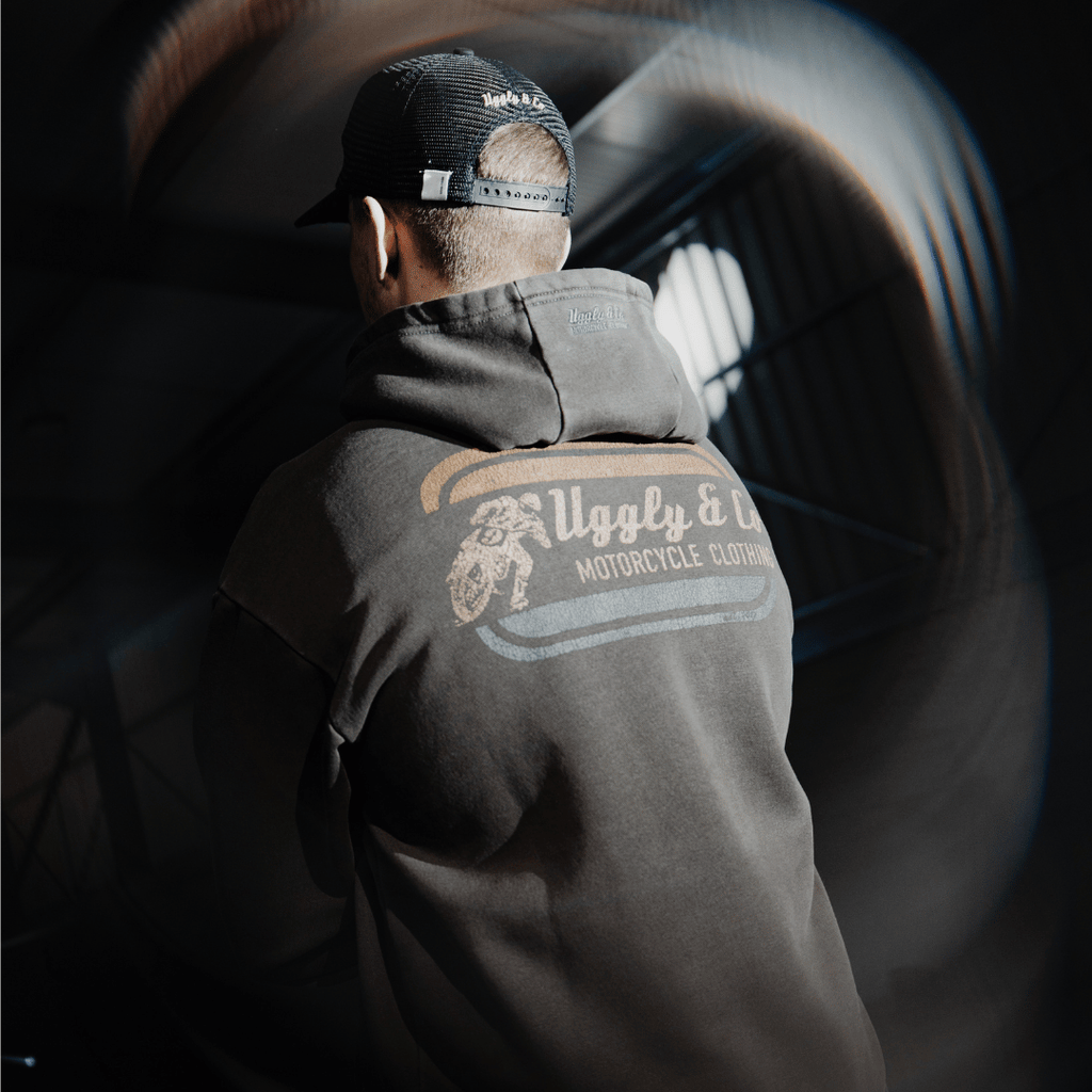 Uggly and Co Olive Flattrack Hoodie – Heavyweight Motorcycle Racing Gear