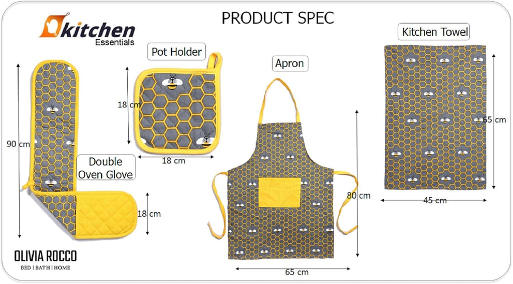 OLIVIA ROCCO 5-Piece Kitchen Set – Heat Resistant Apron, Oven Gloves & Towels