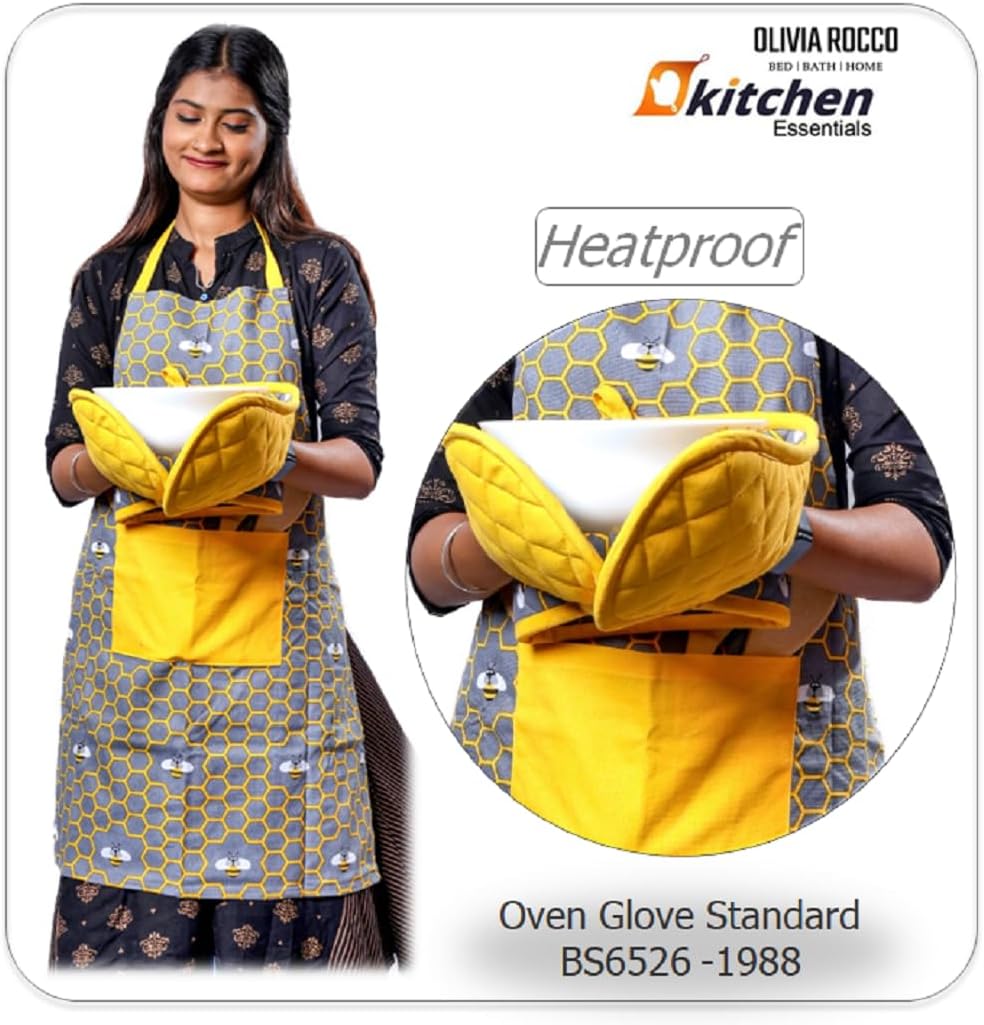 OLIVIA ROCCO 5-Piece Kitchen Set – Heat Resistant Apron, Oven Gloves & Towels
