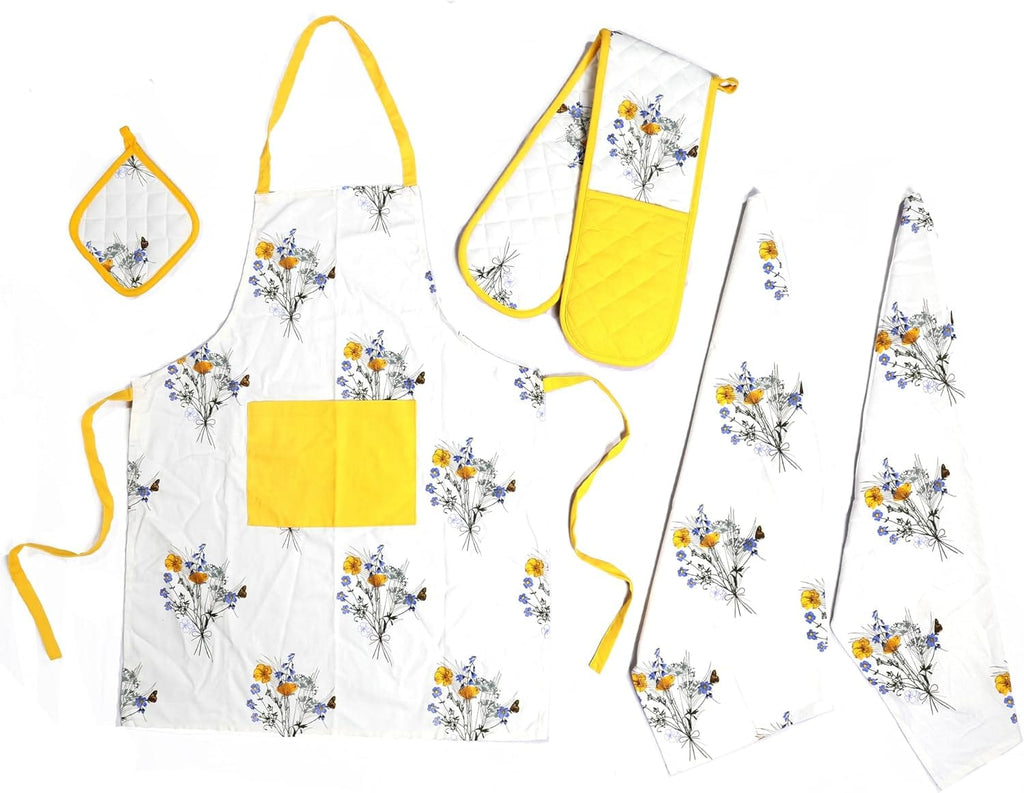 OLIVIA ROCCO 5-Piece Kitchen Set – Heat Resistant Apron, Oven Gloves & Towels