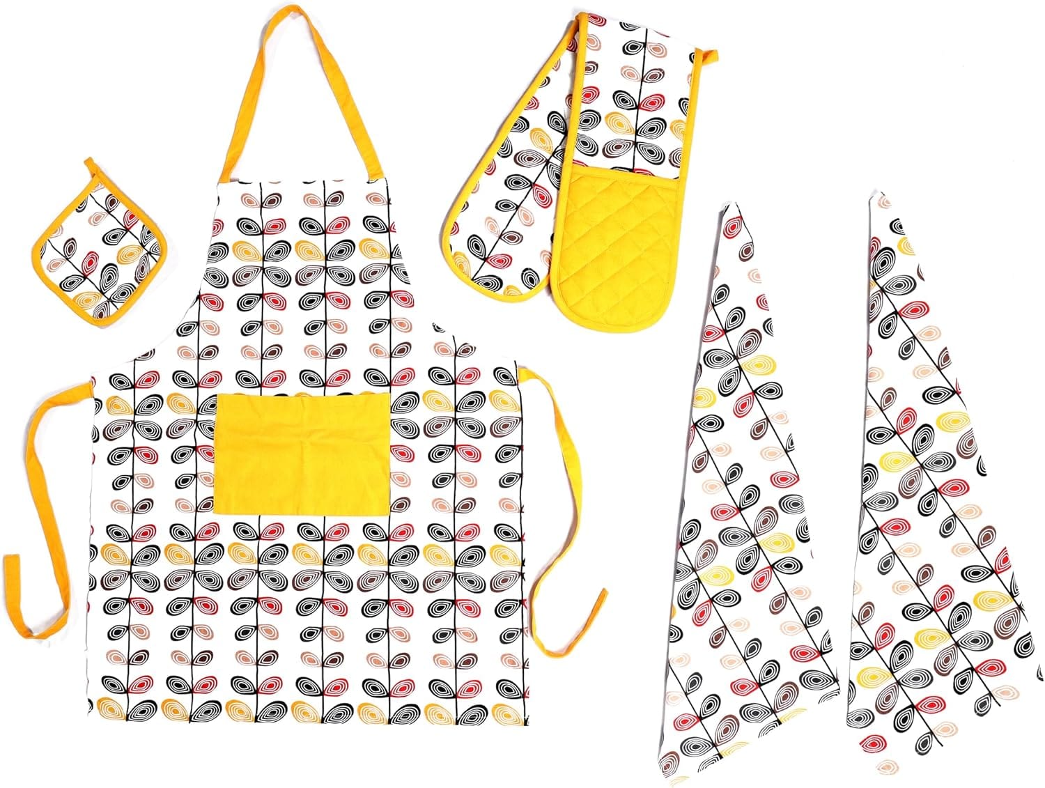 OLIVIA ROCCO 5-Piece Kitchen Set – Heat Resistant Apron, Oven Gloves & Towels