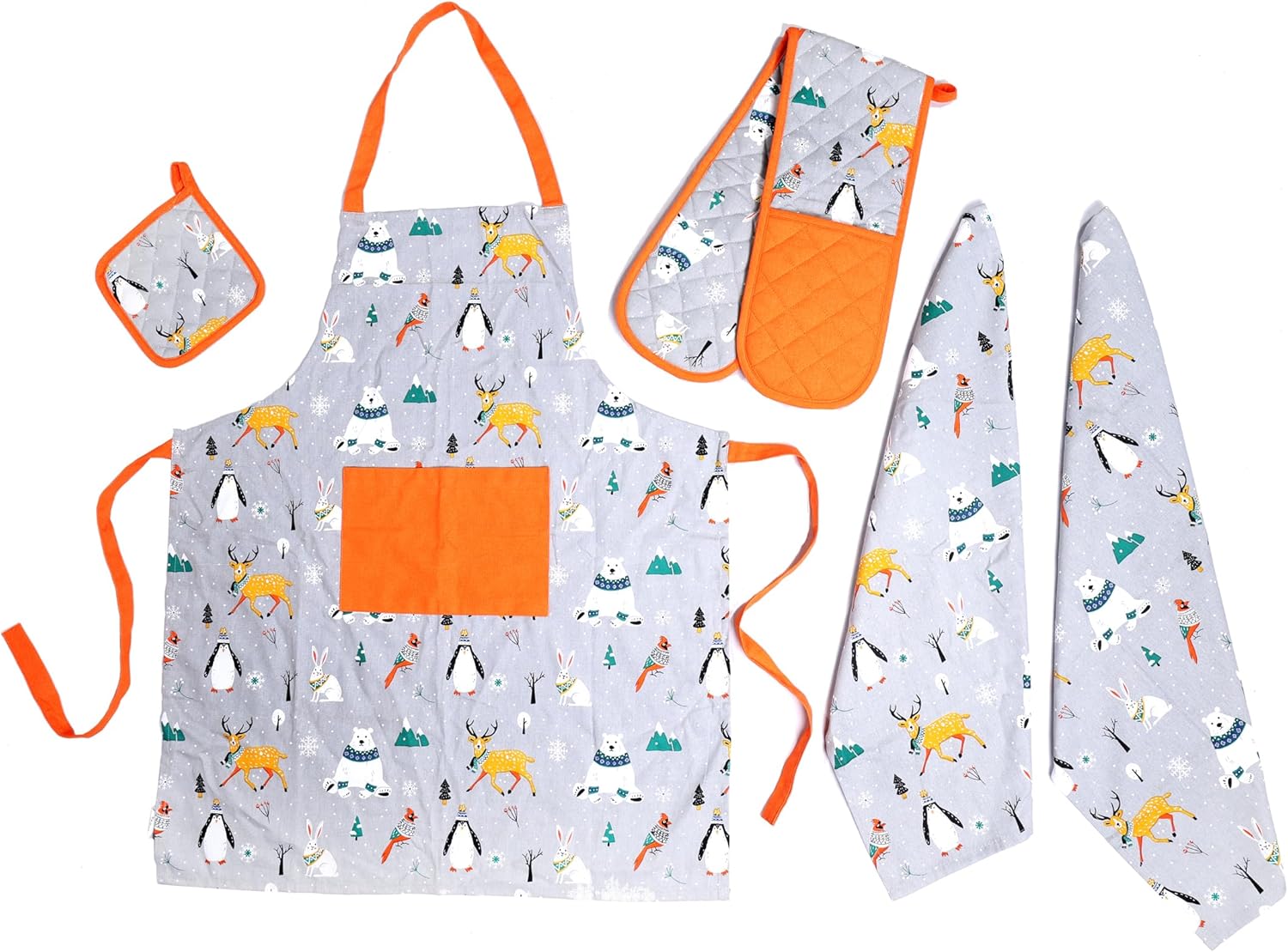 OLIVIA ROCCO 5-Piece Kitchen Set – Heat Resistant Apron, Oven Gloves & Towels