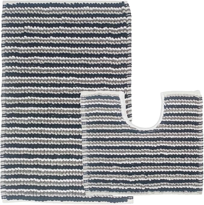 OLIVIA ROCCO Amalfi 2 Piece Bath Mat Set – 100% Cotton Plush Absorbent Rugs