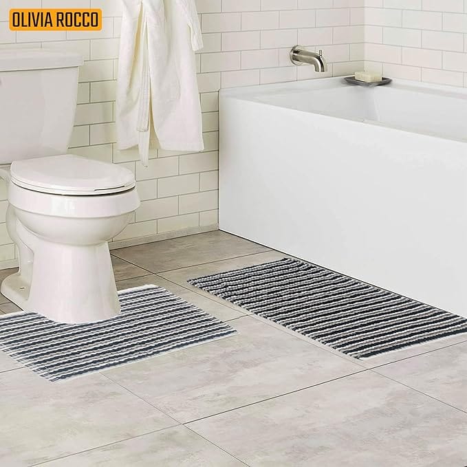 OLIVIA ROCCO Amalfi 2 Piece Bath Mat Set – 100% Cotton Plush Absorbent Rugs