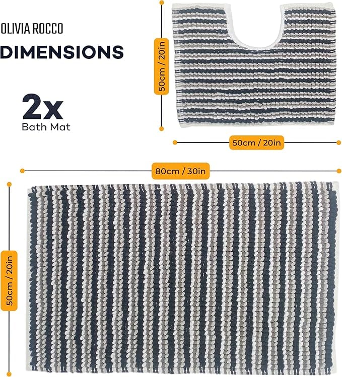 OLIVIA ROCCO Amalfi 2 Piece Bath Mat Set – 100% Cotton Plush Absorbent Rugs