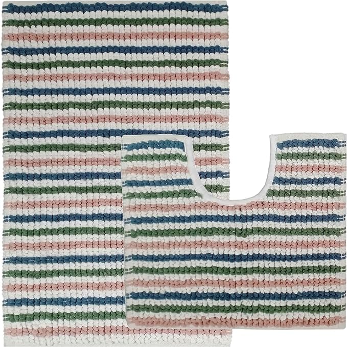 OLIVIA ROCCO Amalfi 2 Piece Bath Mat Set – 100% Cotton Plush Absorbent Rugs