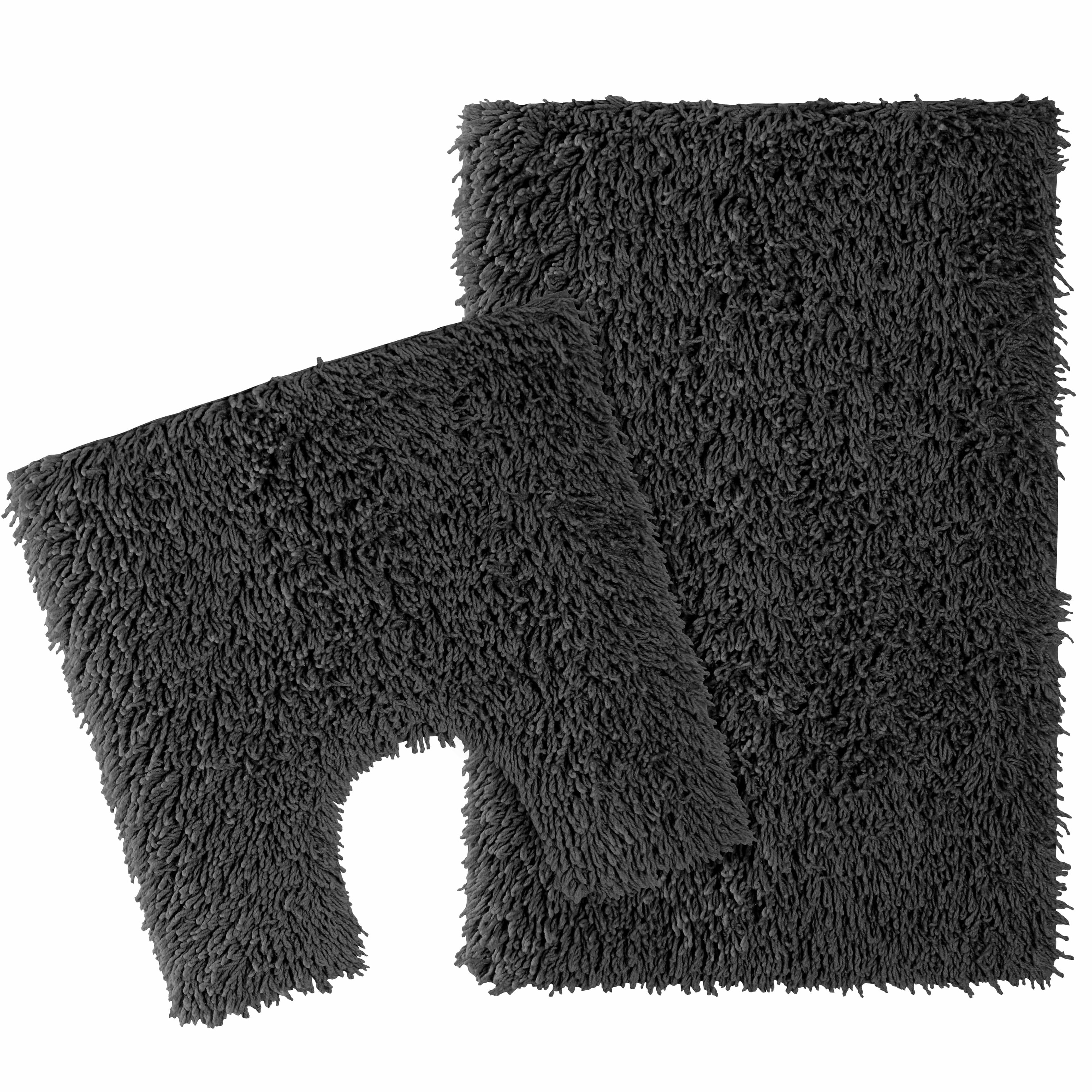 OLIVIA ROCCO Como 2 Piece Bath Mat Set – Non-Slip 100% Cotton Black