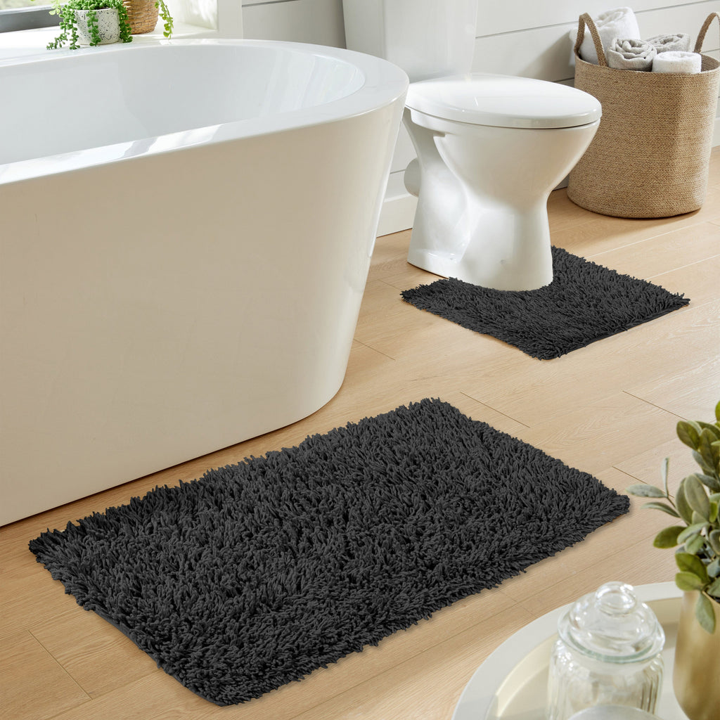 OLIVIA ROCCO Como 2 Piece Bath Mat Set – Non-Slip 100% Cotton Black