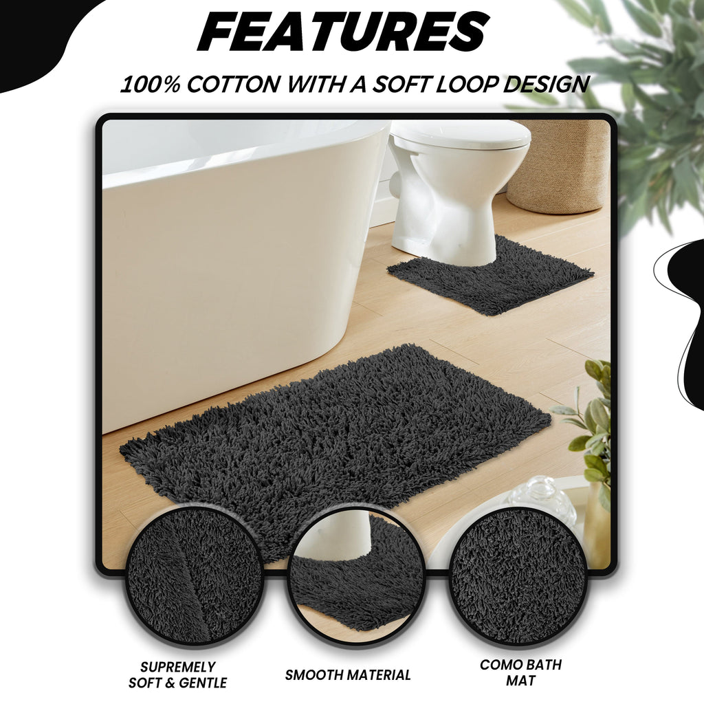 OLIVIA ROCCO Como 2 Piece Bath Mat Set – Non-Slip 100% Cotton Black