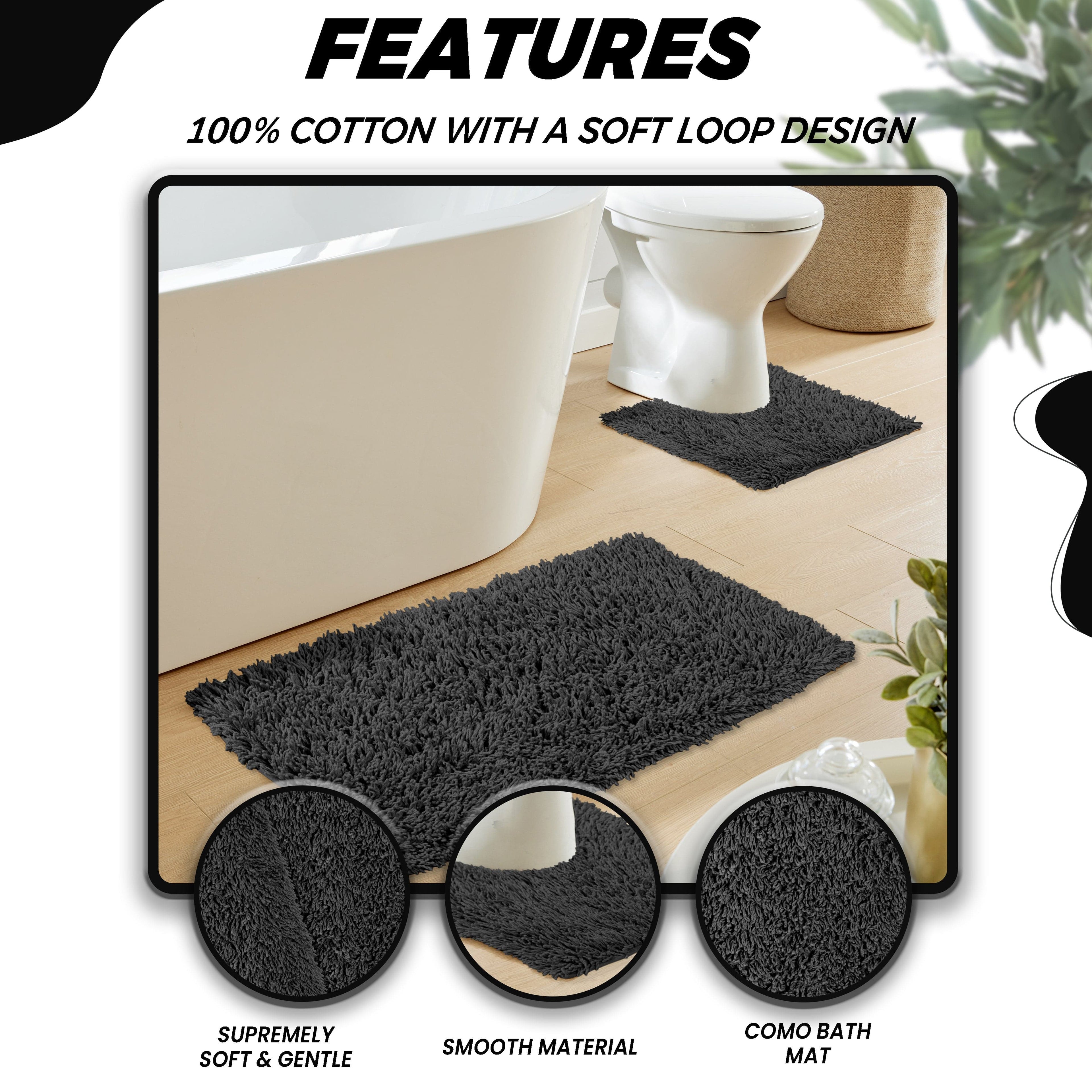 OLIVIA ROCCO Como 2 Piece Bath Mat Set – Non-Slip 100% Cotton Black