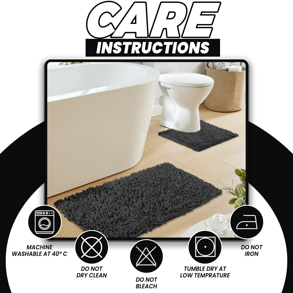 OLIVIA ROCCO Como 2 Piece Bath Mat Set – Non-Slip 100% Cotton Black