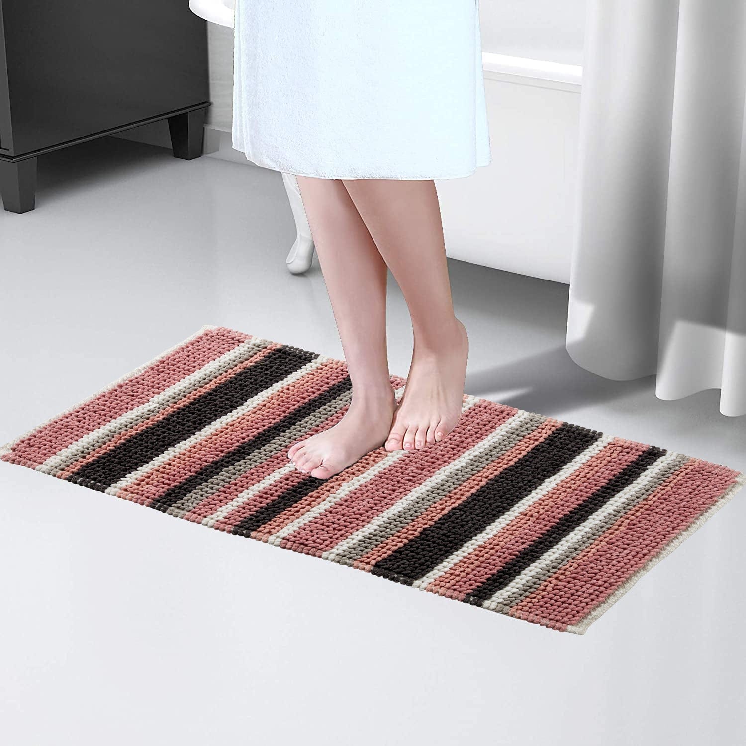 OLIVIA ROCCO Padstow Stripe Bathmat – Non-Slip Absorbent Rug, 50 x 80 cm