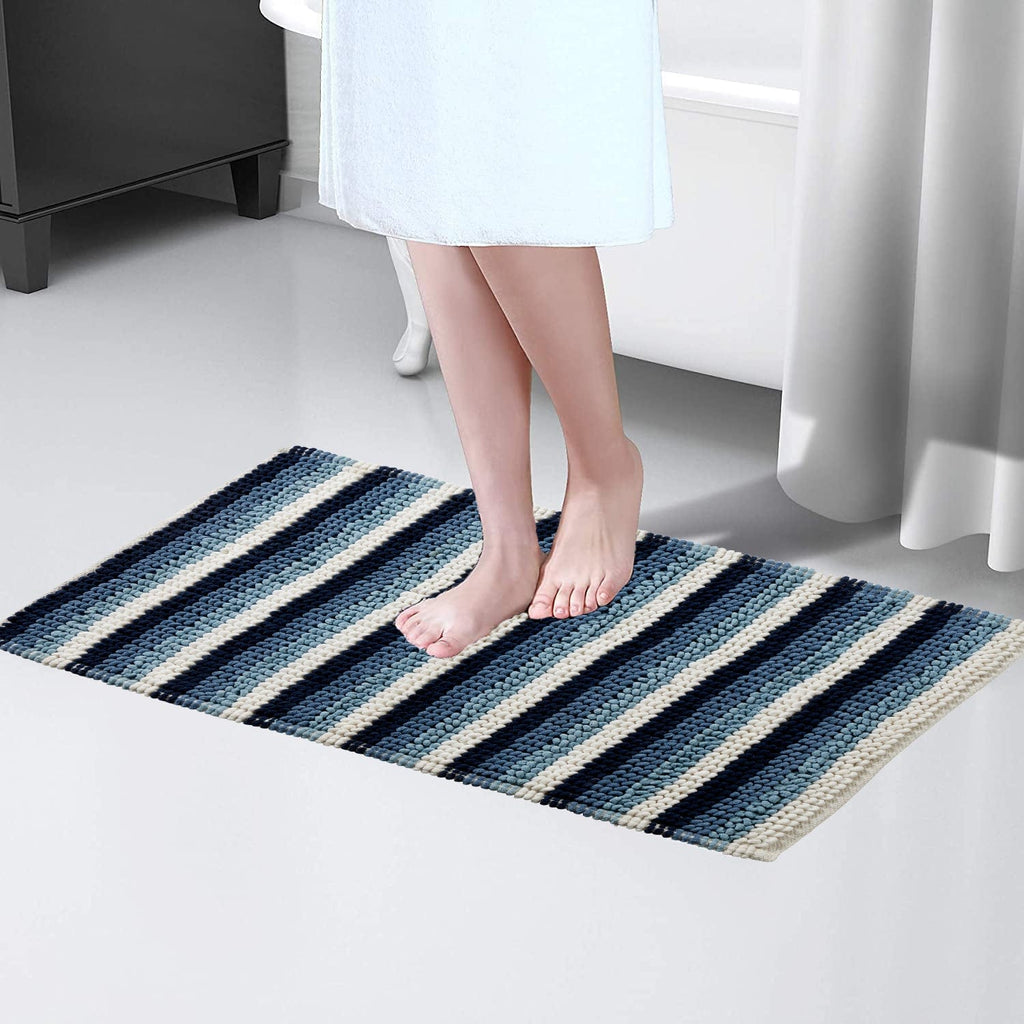 OLIVIA ROCCO Padstow Stripe Bathmat – Non-Slip Absorbent Rug, 50 x 80 cm