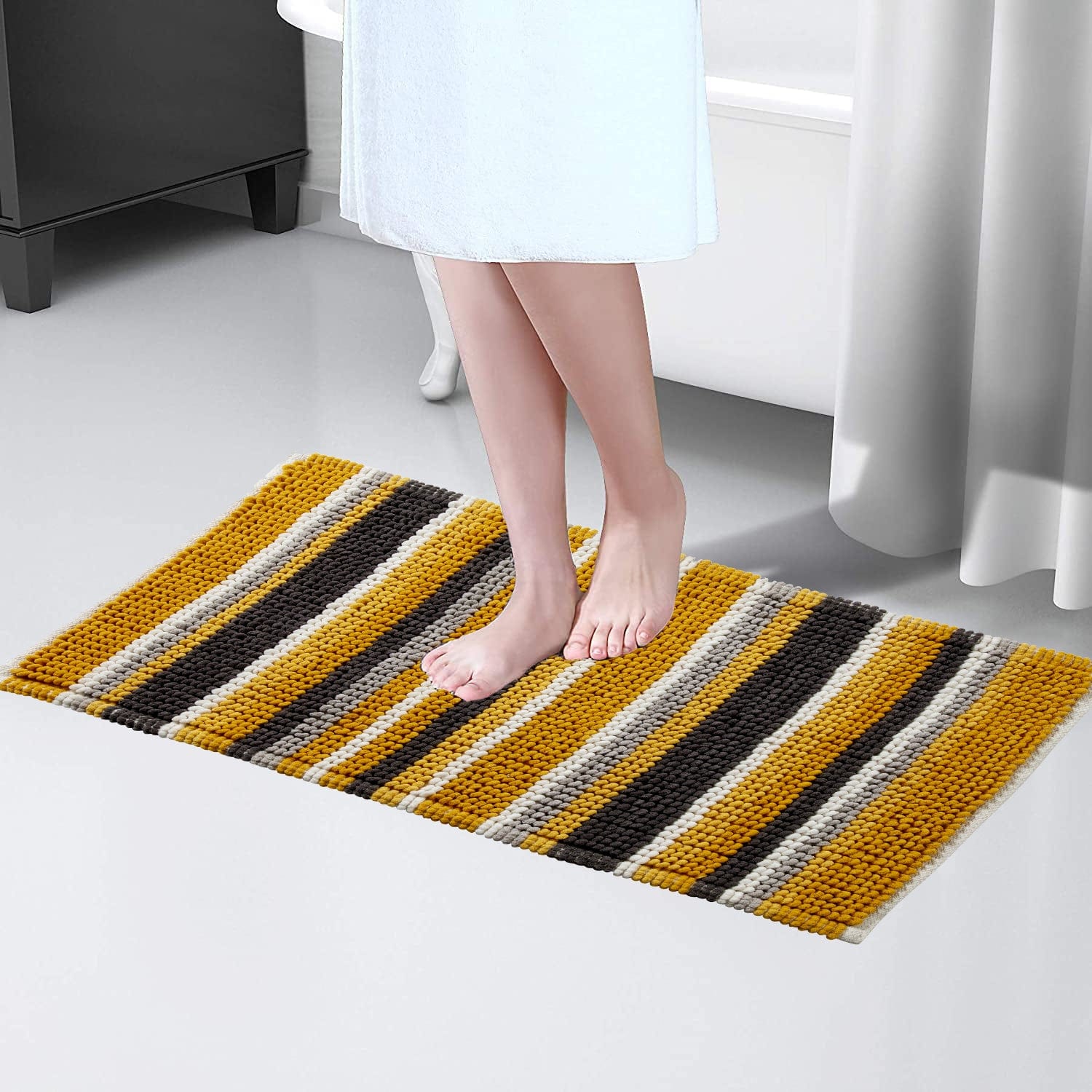 OLIVIA ROCCO Padstow Stripe Bathmat – Non-Slip Absorbent Rug, 50 x 80 cm