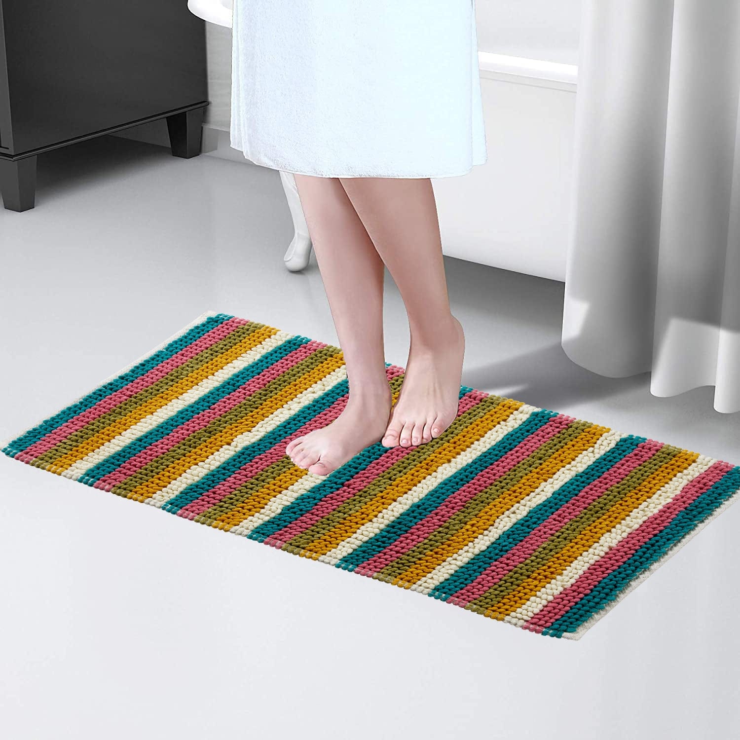 OLIVIA ROCCO Padstow Stripe Bathmat – Non-Slip Absorbent Rug, 50 x 80 cm