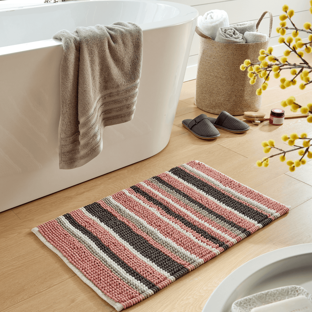 OLIVIA ROCCO Padstow Stripe Bathmat – Non-Slip Absorbent Rug, 50 x 80 cm